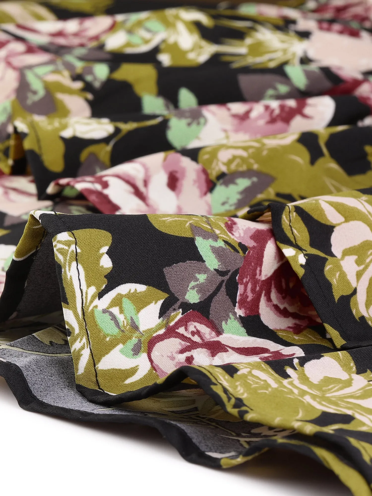 Printed Chiffon Elastic Waist Ruffle Tiered Flowy Midi Skirt
