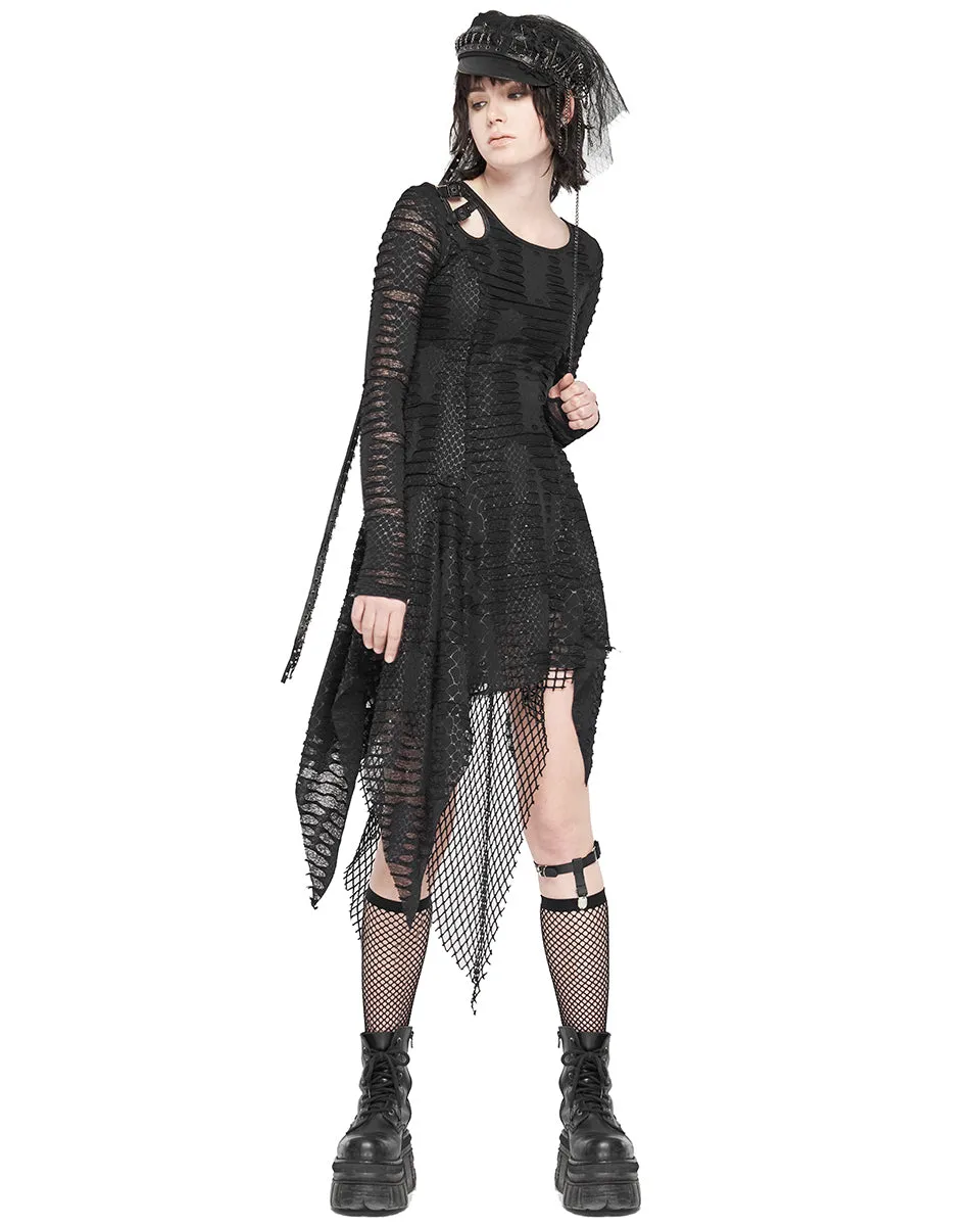 Punk Rave Snakescale Womens Dark Apocalyptic Layered Mesh Dress