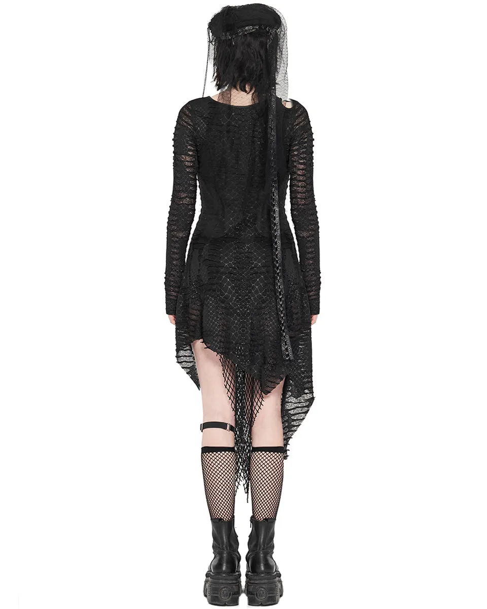 Punk Rave Snakescale Womens Dark Apocalyptic Layered Mesh Dress