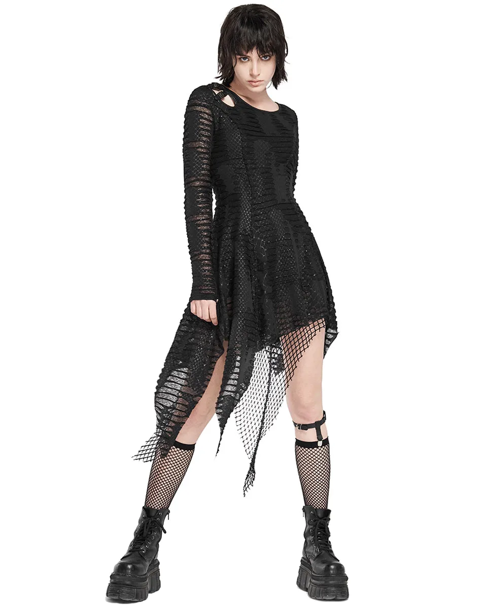 Punk Rave Snakescale Womens Dark Apocalyptic Layered Mesh Dress