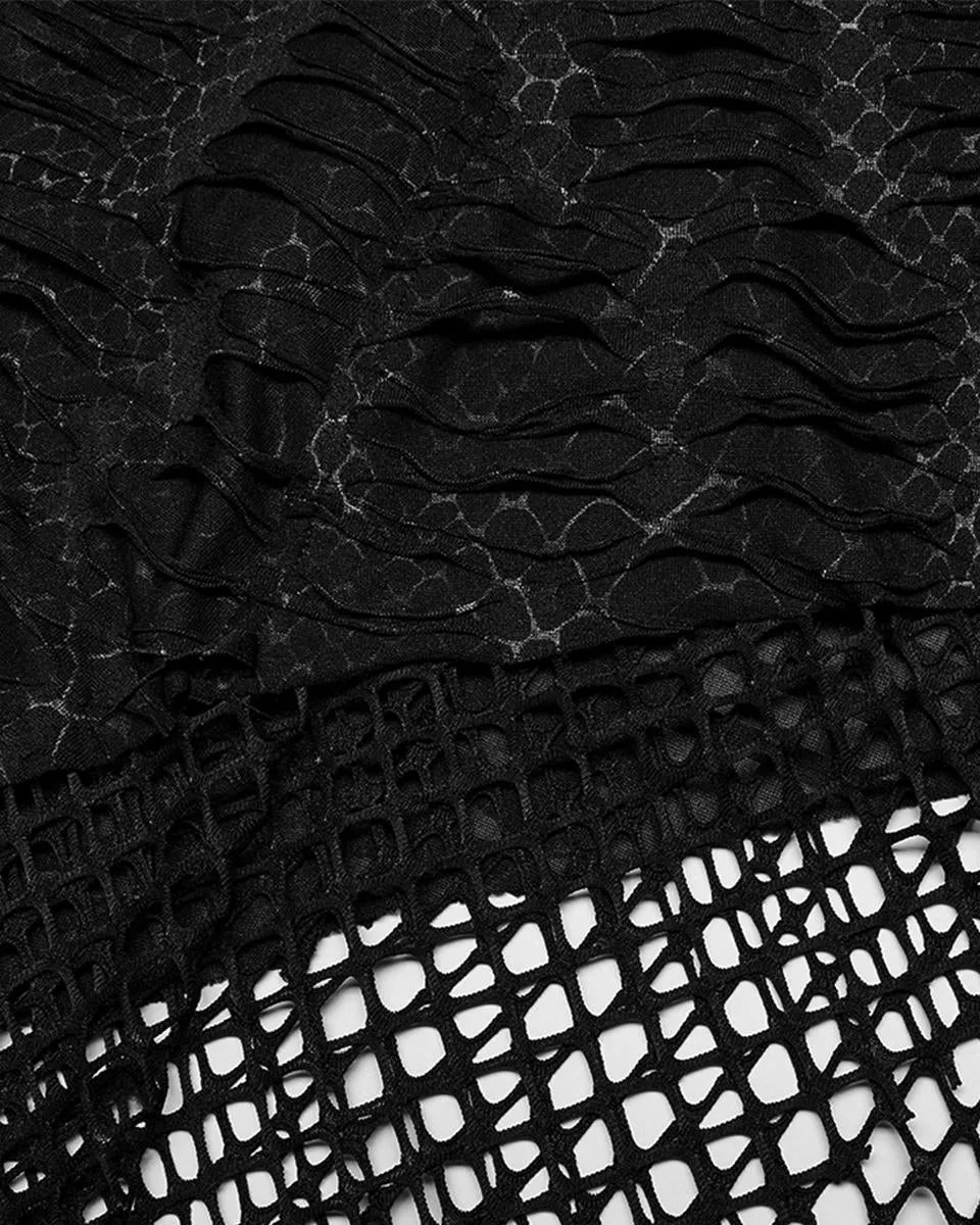 Punk Rave Snakescale Womens Dark Apocalyptic Layered Mesh Dress