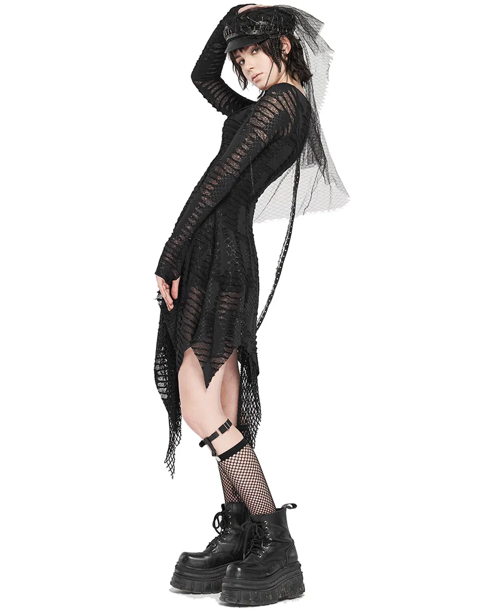 Punk Rave Snakescale Womens Dark Apocalyptic Layered Mesh Dress