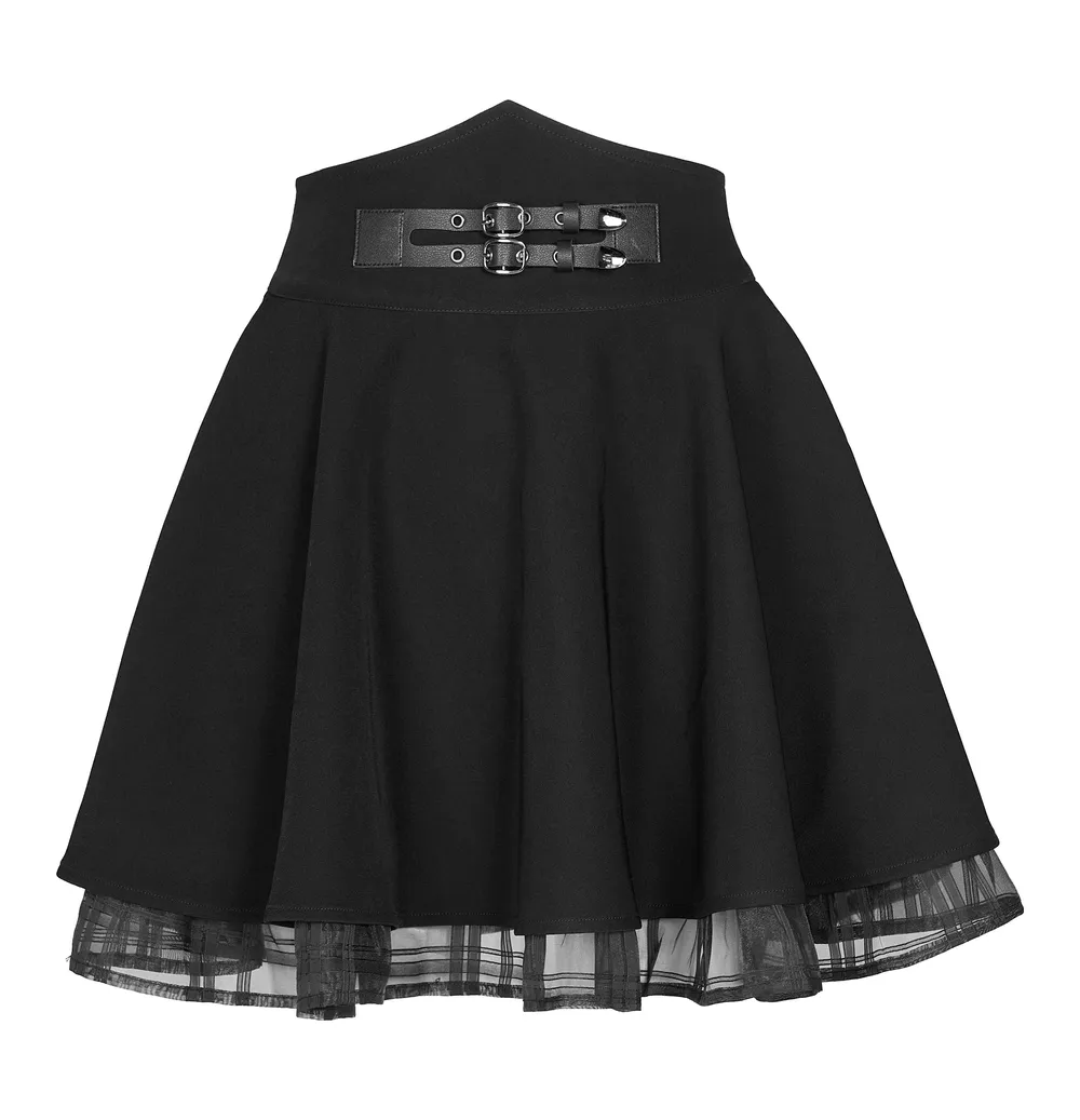 Punk Style High Waist Layered Skirt with Buckle