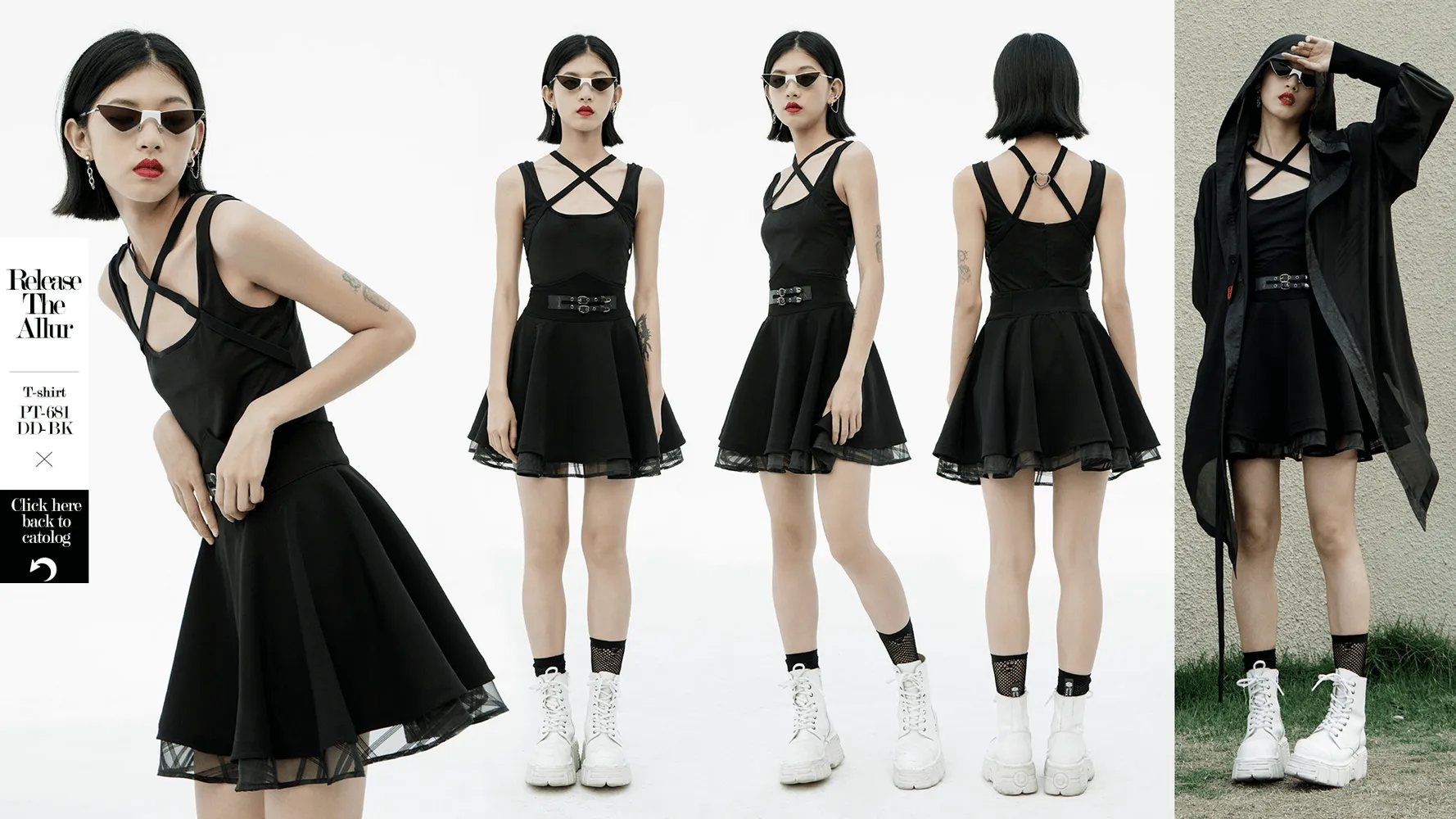 Punk Style High Waist Layered Skirt with Buckle