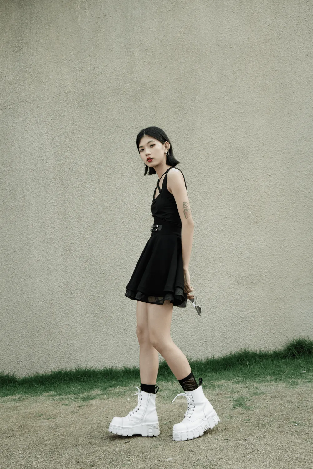 Punk Style High Waist Layered Skirt with Buckle