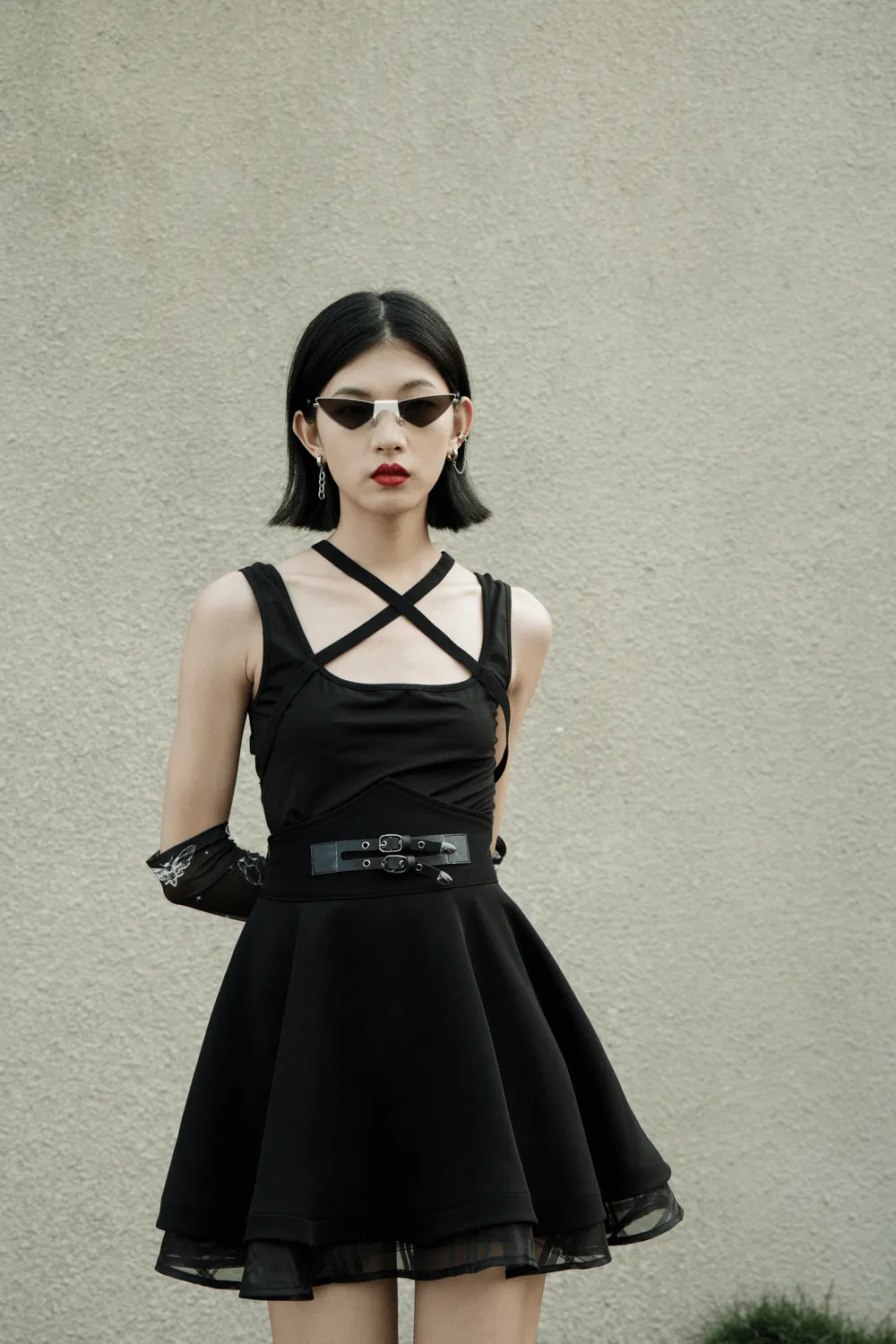 Punk Style High Waist Layered Skirt with Buckle