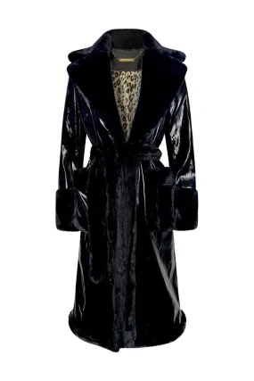"KNOCTURNAL" Black Patent Leather & Black Vegan Fur Trench Coat