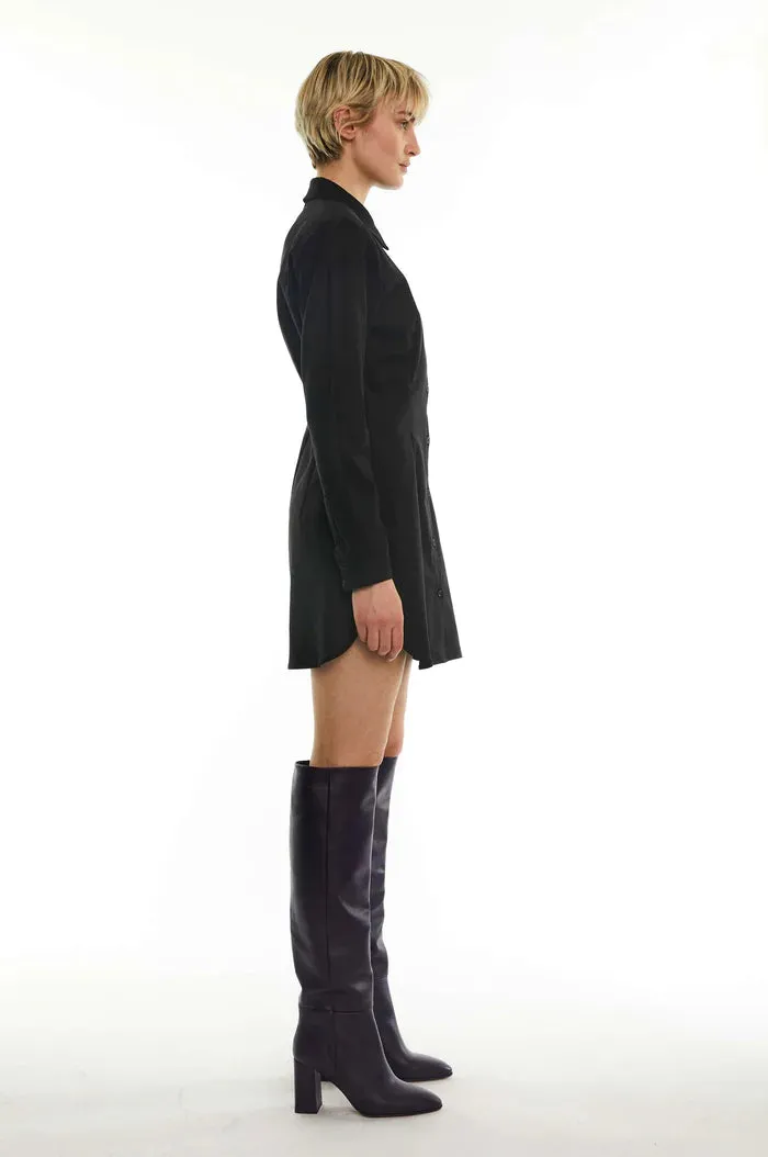 Raw Shirt Dress - Black