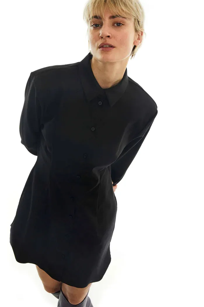 Raw Shirt Dress - Black
