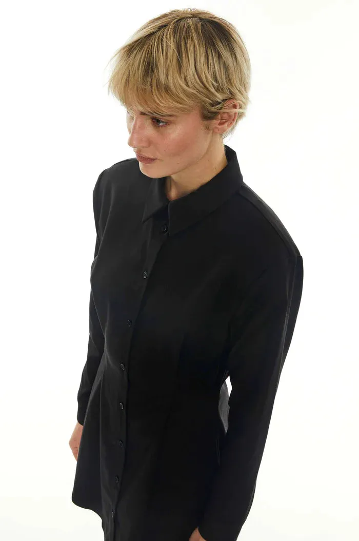 Raw Shirt Dress - Black