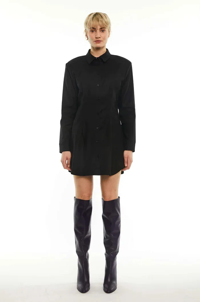 Raw Shirt Dress - Black