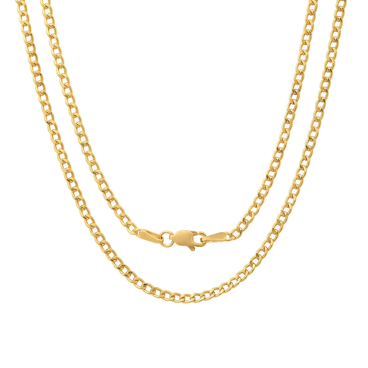 Real 14k Gold Unisex Thin Miami Cuban Curb Chain Necklace