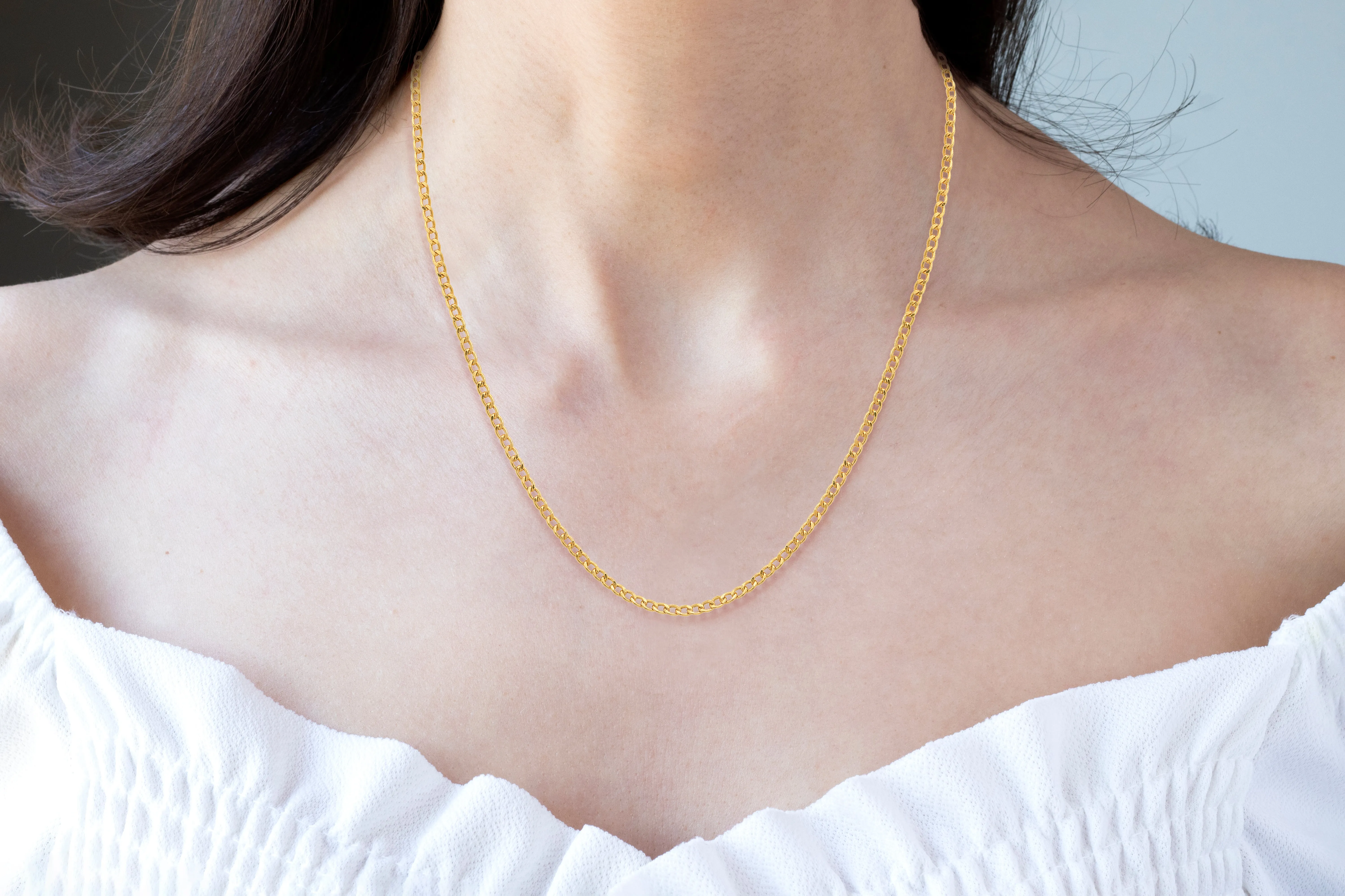 Real 14k Gold Unisex Thin Miami Cuban Curb Chain Necklace