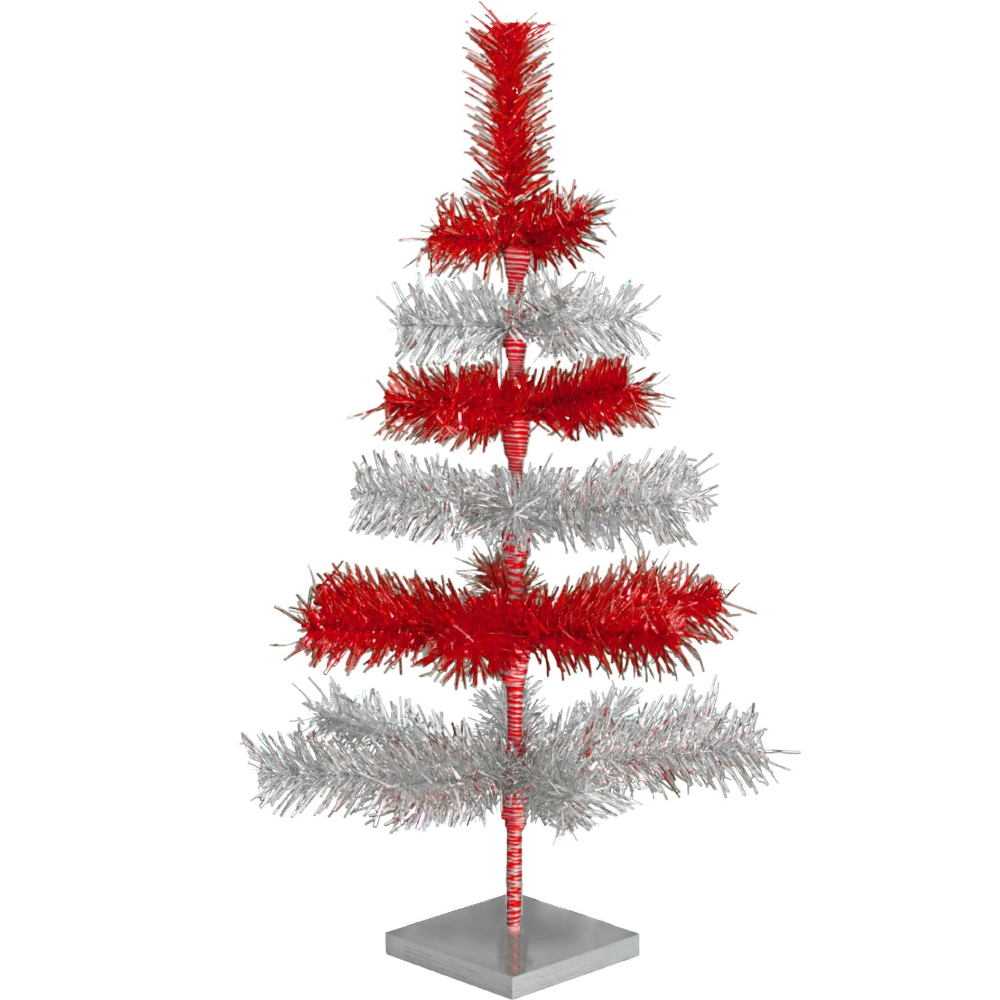 Red & Silver Layered Tinsel Christmas Tree