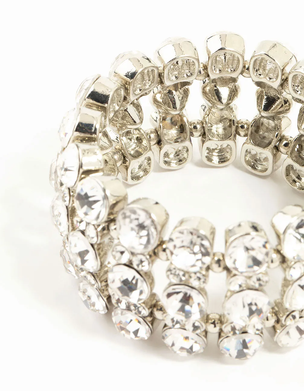 Rhodium Plated Layered Diamante Bracelet