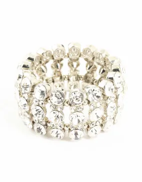 Rhodium Plated Layered Diamante Bracelet