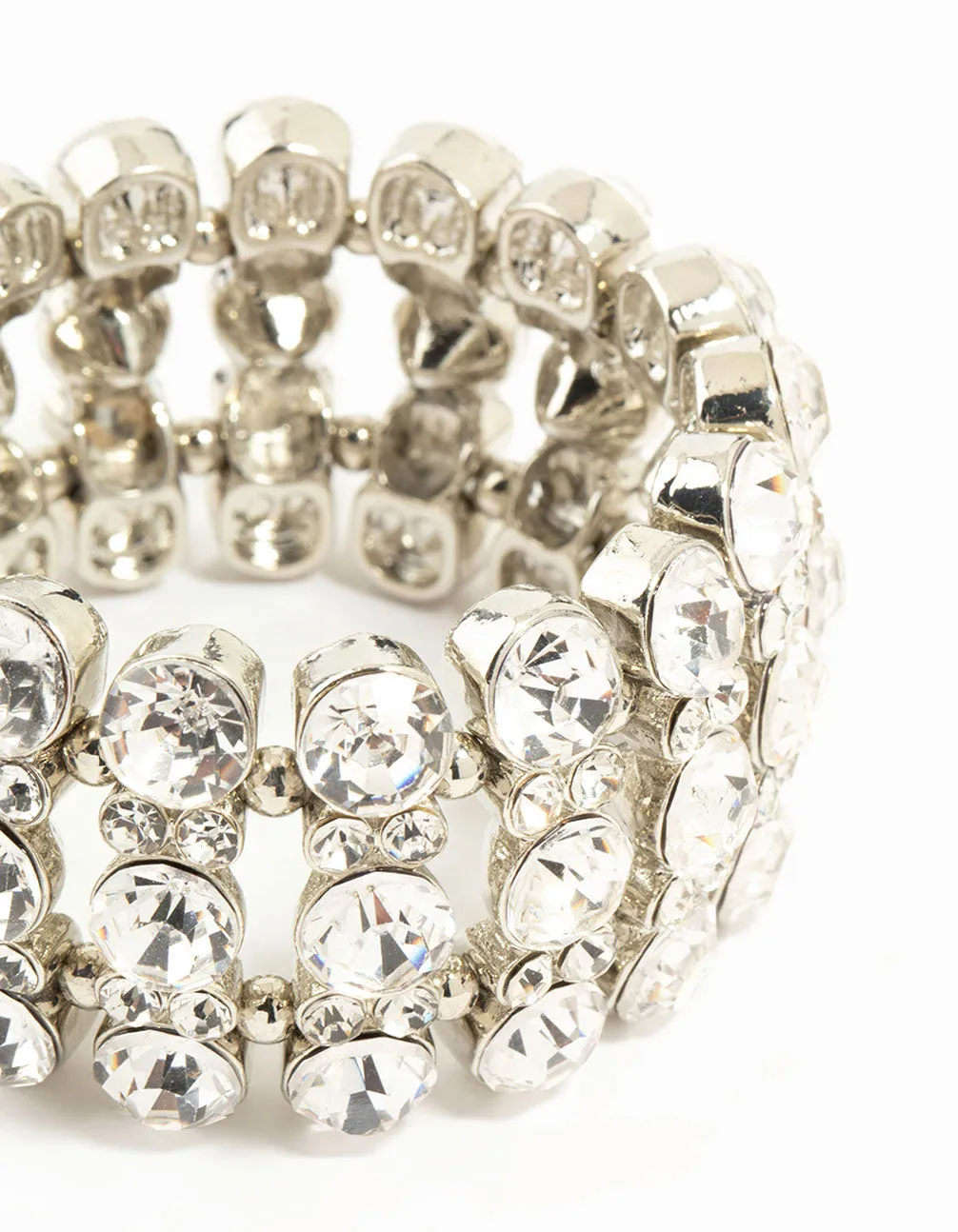 Rhodium Plated Layered Diamante Bracelet