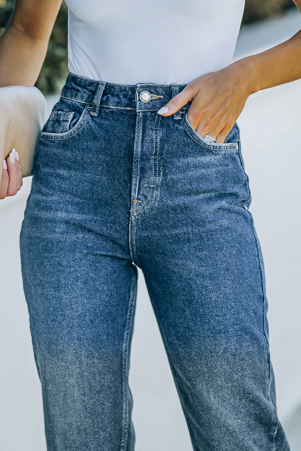 Ripped High Waist Straight Leg Jeans