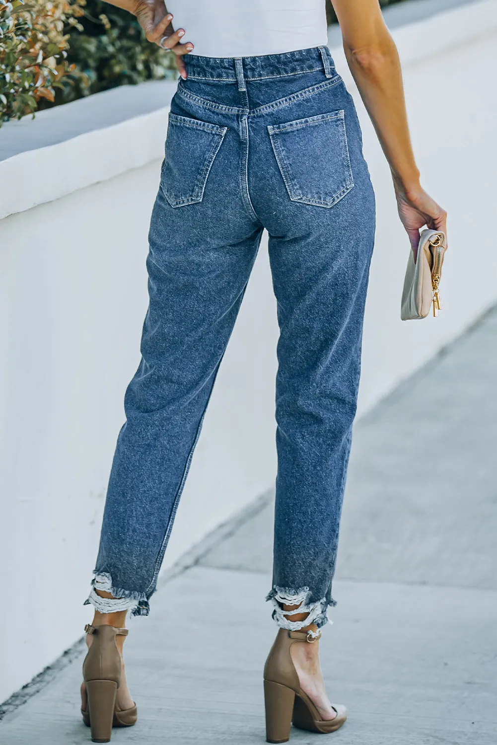 Ripped High Waist Straight Leg Jeans