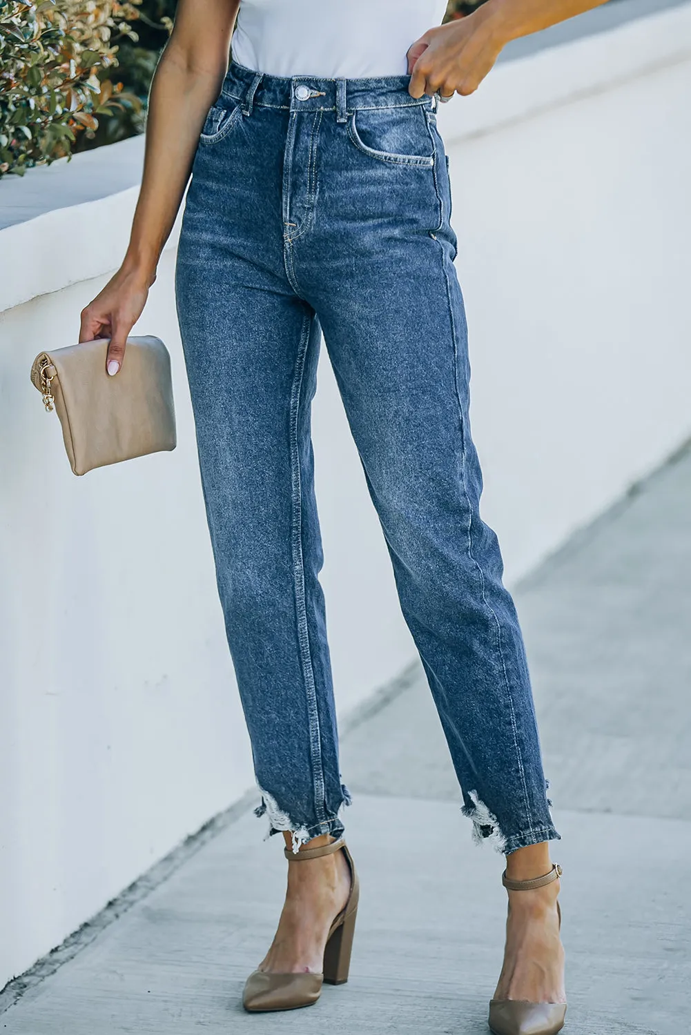 Ripped High Waist Straight Leg Jeans