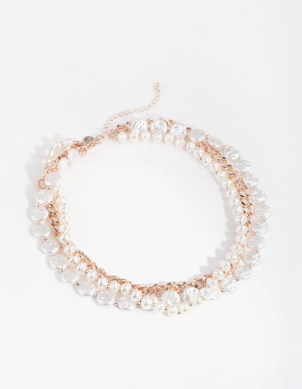 Rose Gold Layered Pearl & Chain Necklace