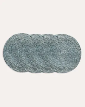 Round Jute Placemat, Set Of Four - Light Blue