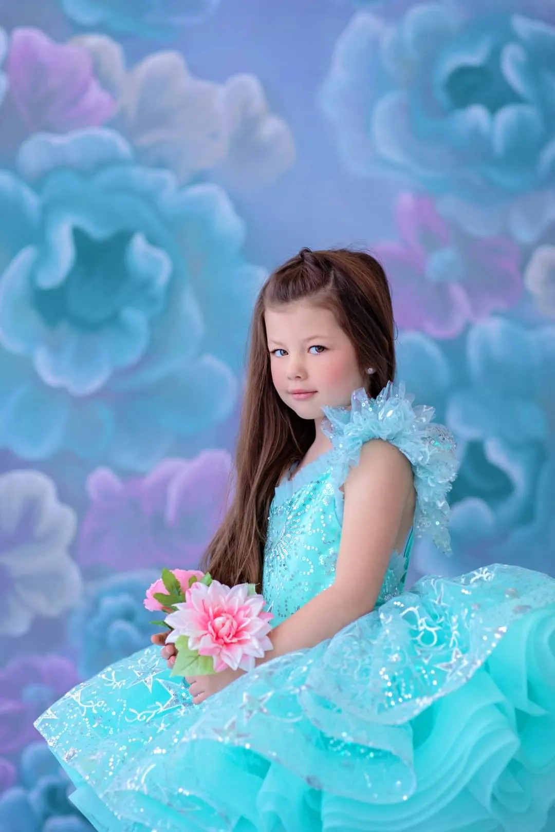 Rts Twinkle Toes- Seafoam-Petal Length Gown ( 4 Year - Petite 6 Year)