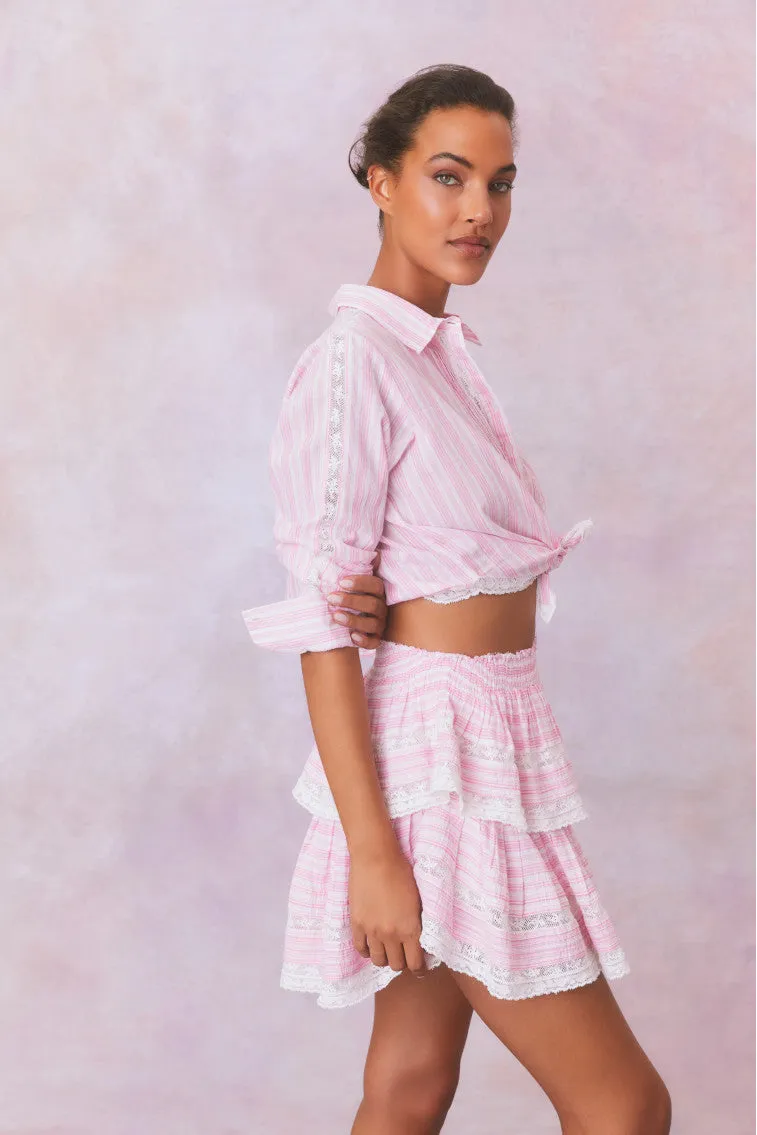 Ruffle Mini Stripe Cotton Skirt- CAPTIVA PINK