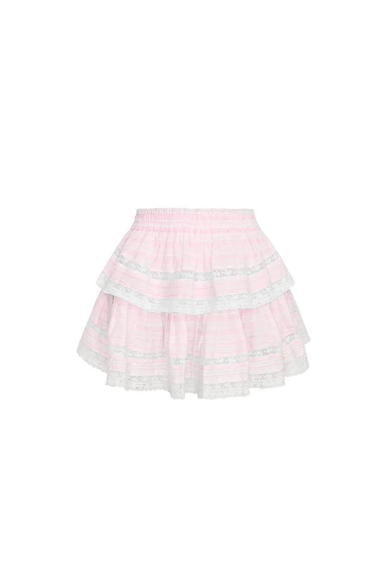 Ruffle Mini Stripe Cotton Skirt- CAPTIVA PINK