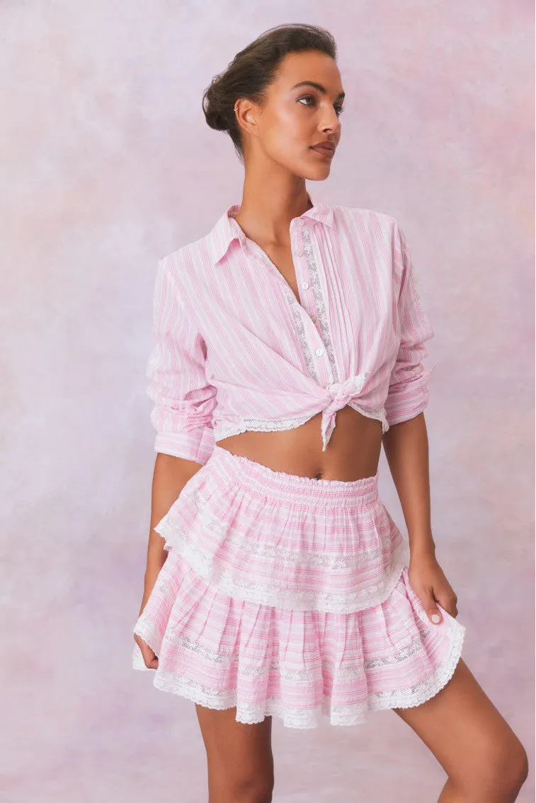 Ruffle Mini Stripe Cotton Skirt- CAPTIVA PINK