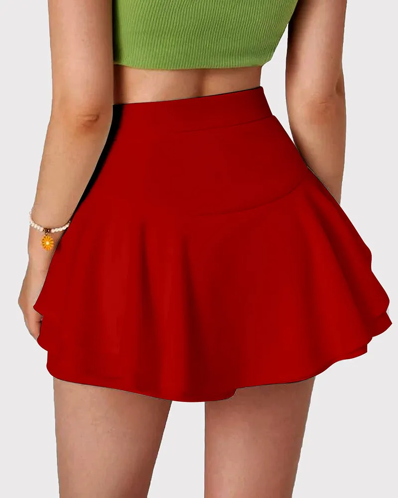 Ruffle Trim Two Layer Hem Skirt