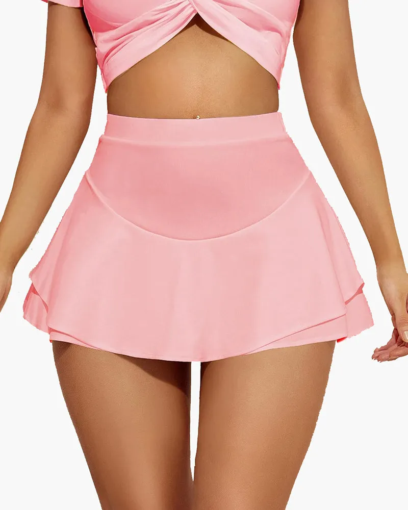 Ruffle Trim Two Layer Hem Skirt