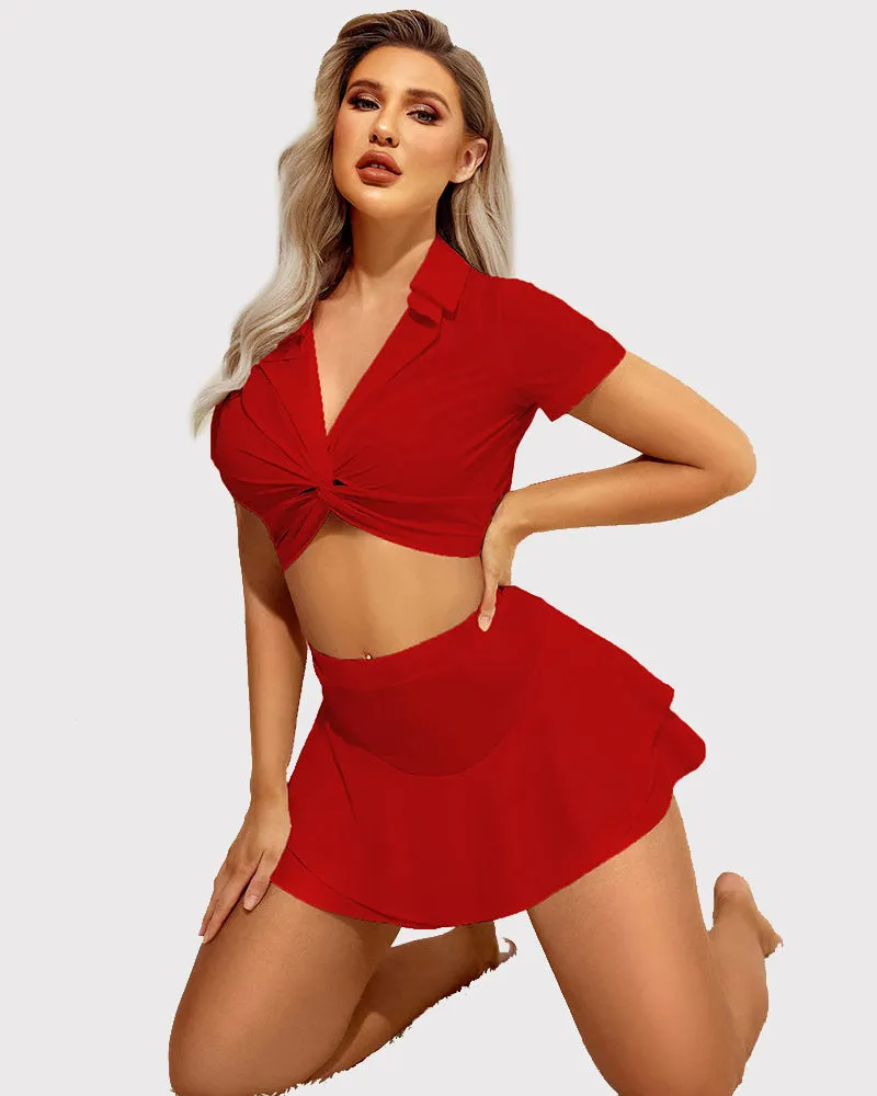Ruffle Trim Two Layer Hem Skirt