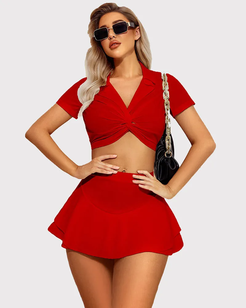 Ruffle Trim Two Layer Hem Skirt