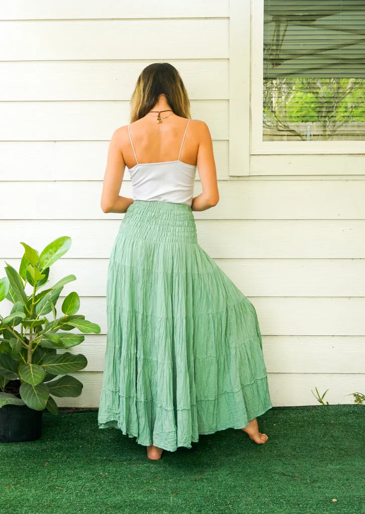 Sage Breeze Raw Crinkled Organic Cotton Gauze Tiered Maxi Skirt