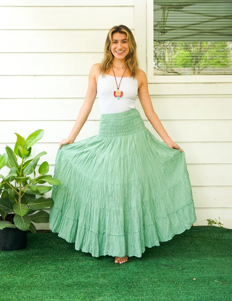 Sage Breeze Raw Crinkled Organic Cotton Gauze Tiered Maxi Skirt