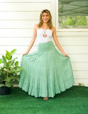 Sage Breeze Raw Crinkled Organic Cotton Gauze Tiered Maxi Skirt