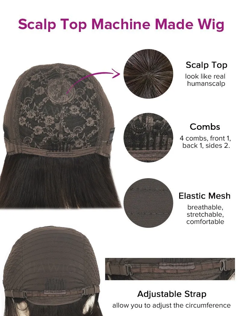 Scalp Top Highlight Wig Piano Color With Bangs Human Hair Wigs Machine Made