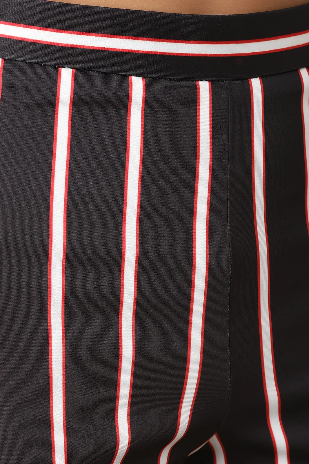 Scuba Knit Striped Crop Top With Flared Pants Set