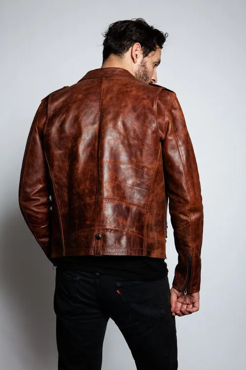 Ser Brown Leather Jacket Men Biker Motorcycle Sheepskin