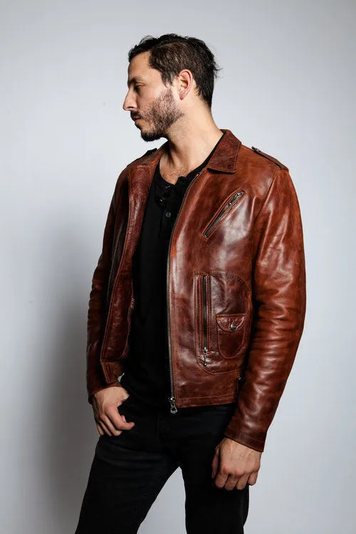 Ser Brown Leather Jacket Men Biker Motorcycle Sheepskin