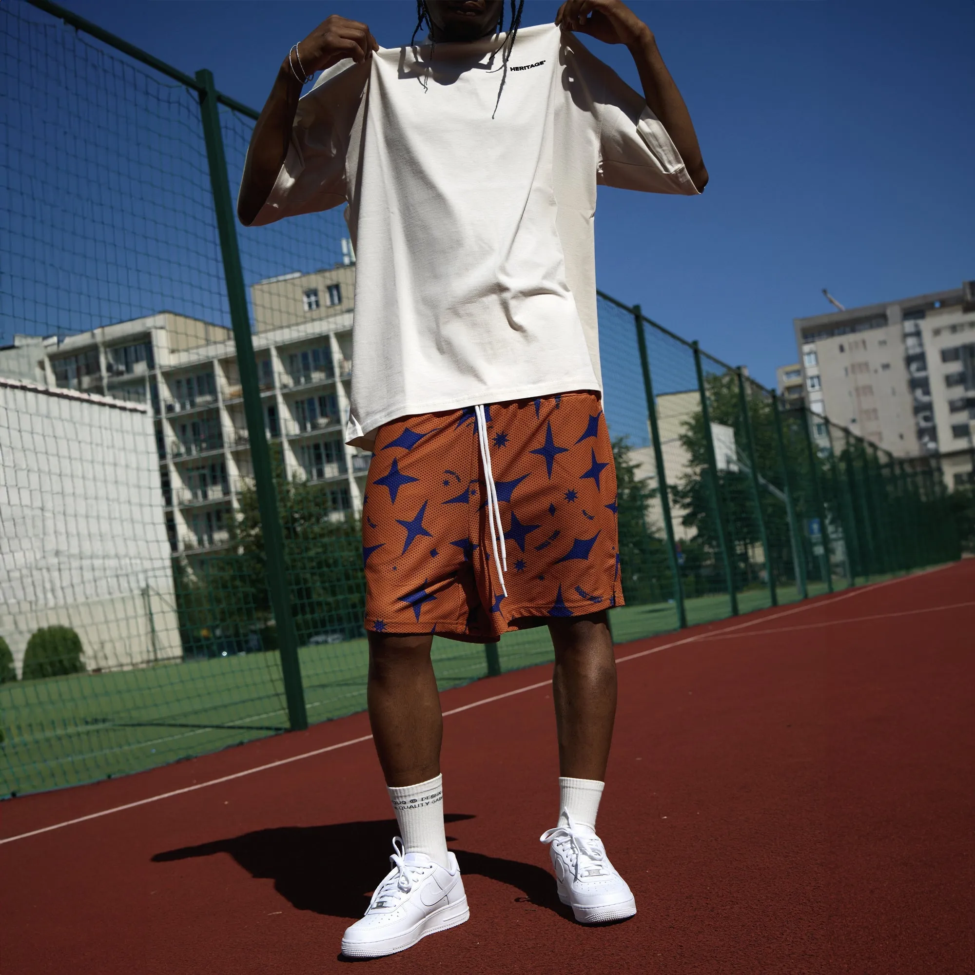 SHOOTING STARS DRIP MESH SHORTS BLUE/ORANGE