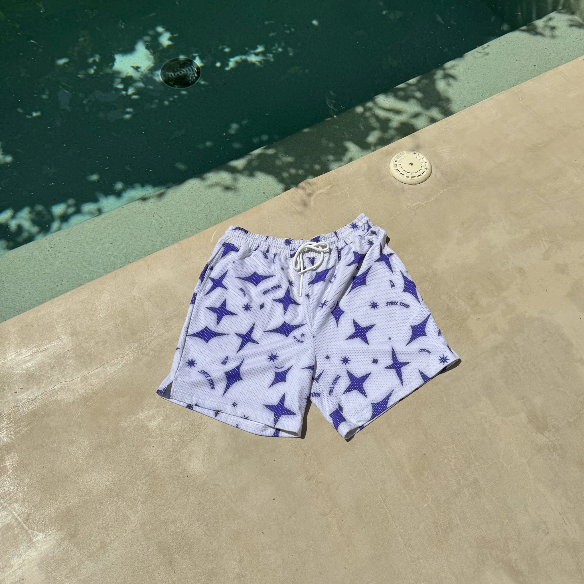 SHOOTING STARS DRIP MESH SHORTS PURPLE/WHITE