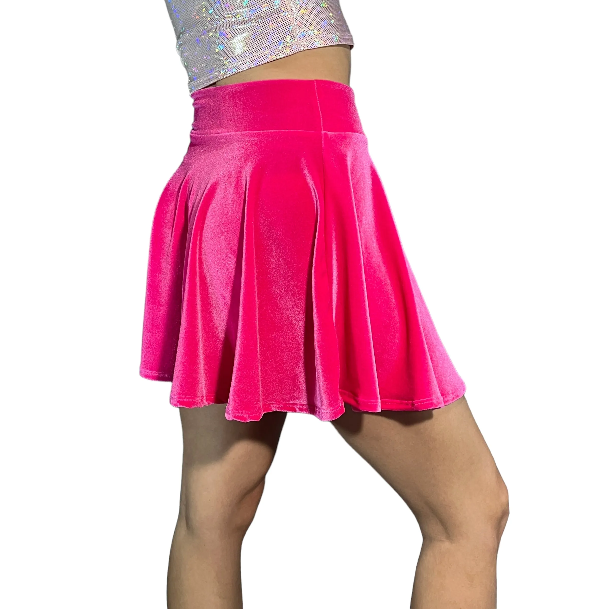 Skater Skirt - Neon Hot Pink Velvet