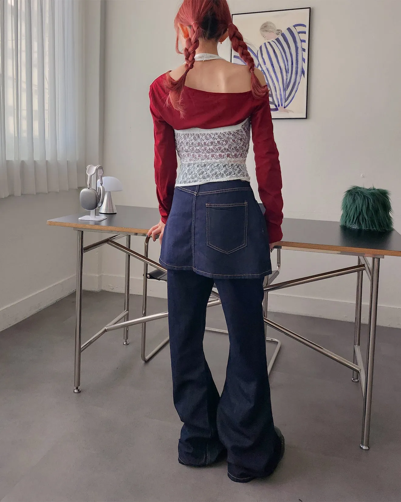 skirt layered like wide denim pants