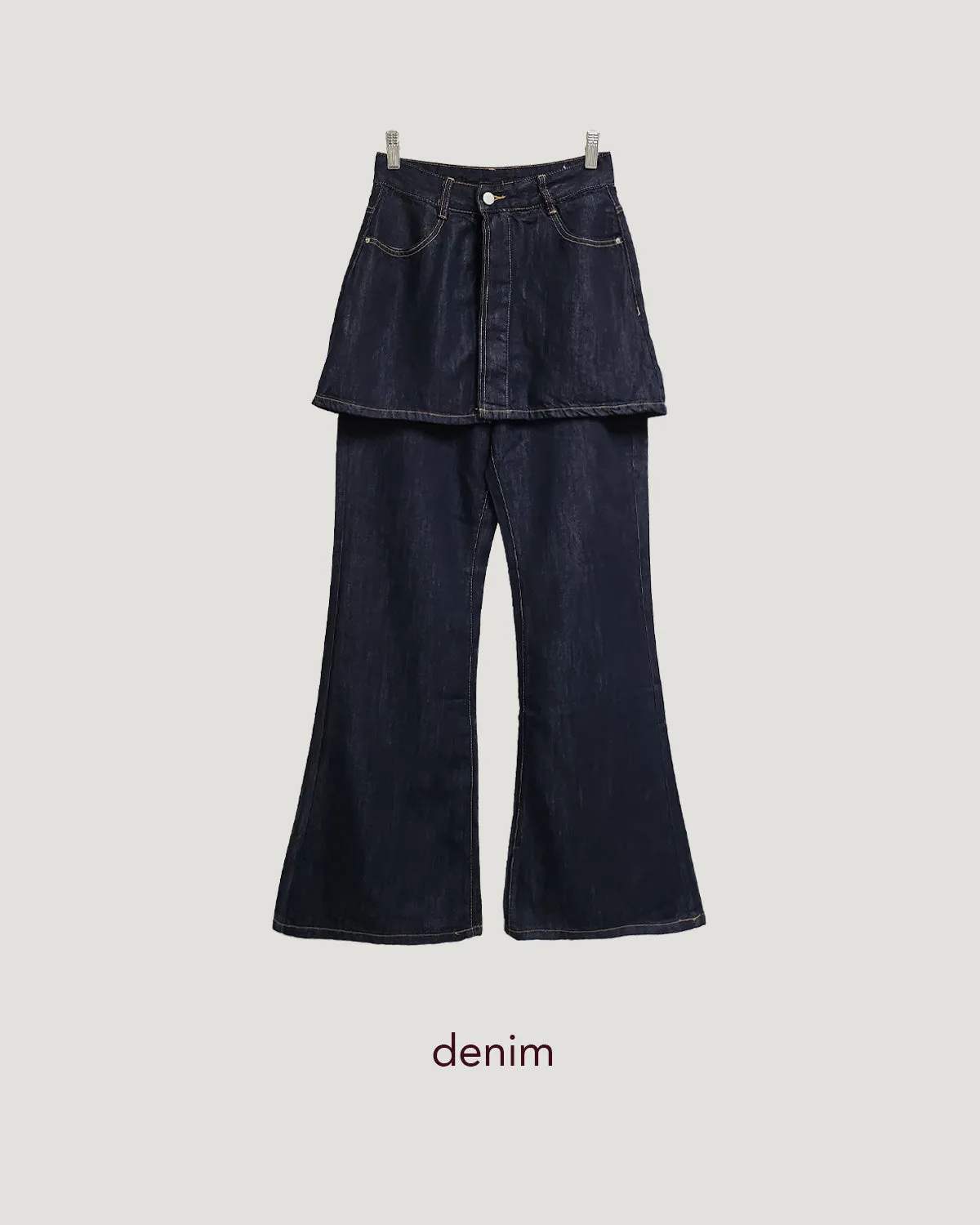 skirt layered like wide denim pants