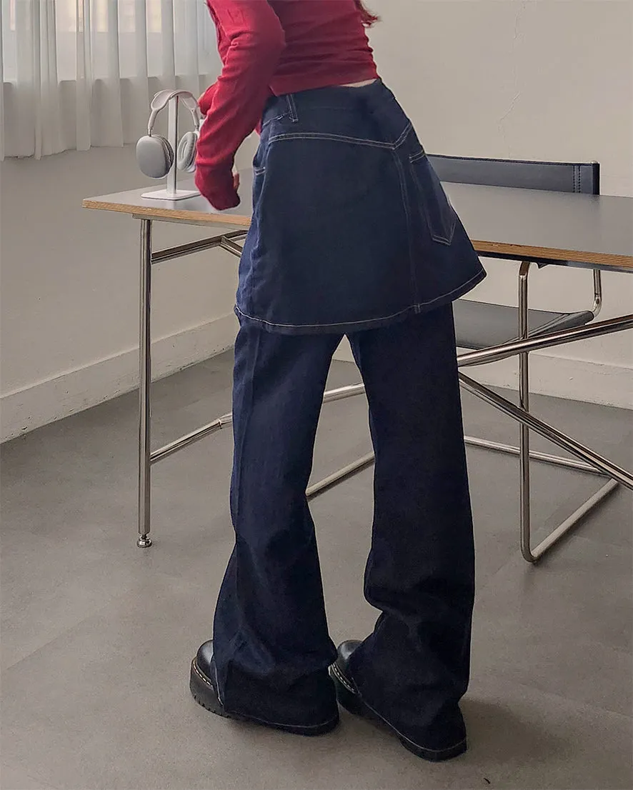 skirt layered like wide denim pants