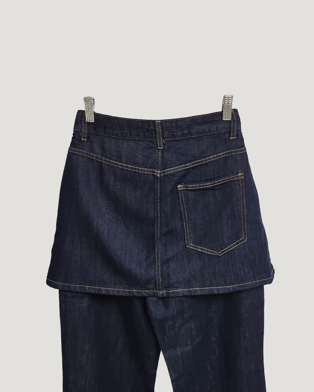 skirt layered like wide denim pants