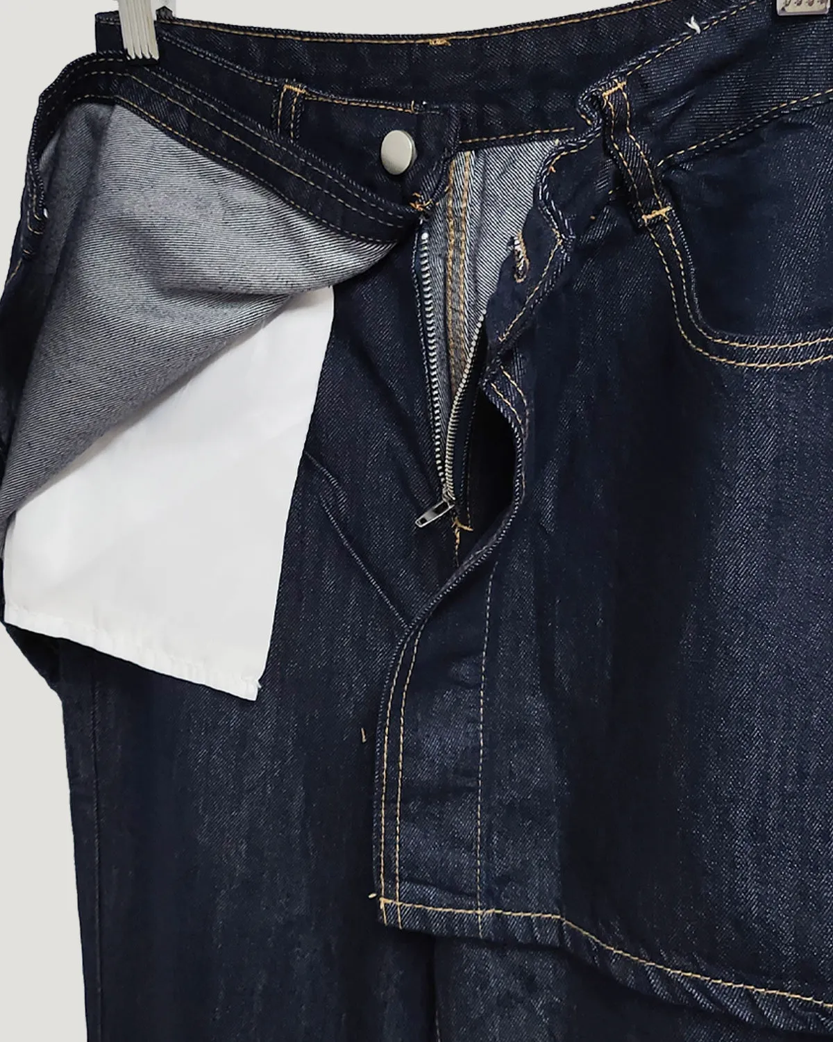 skirt layered like wide denim pants