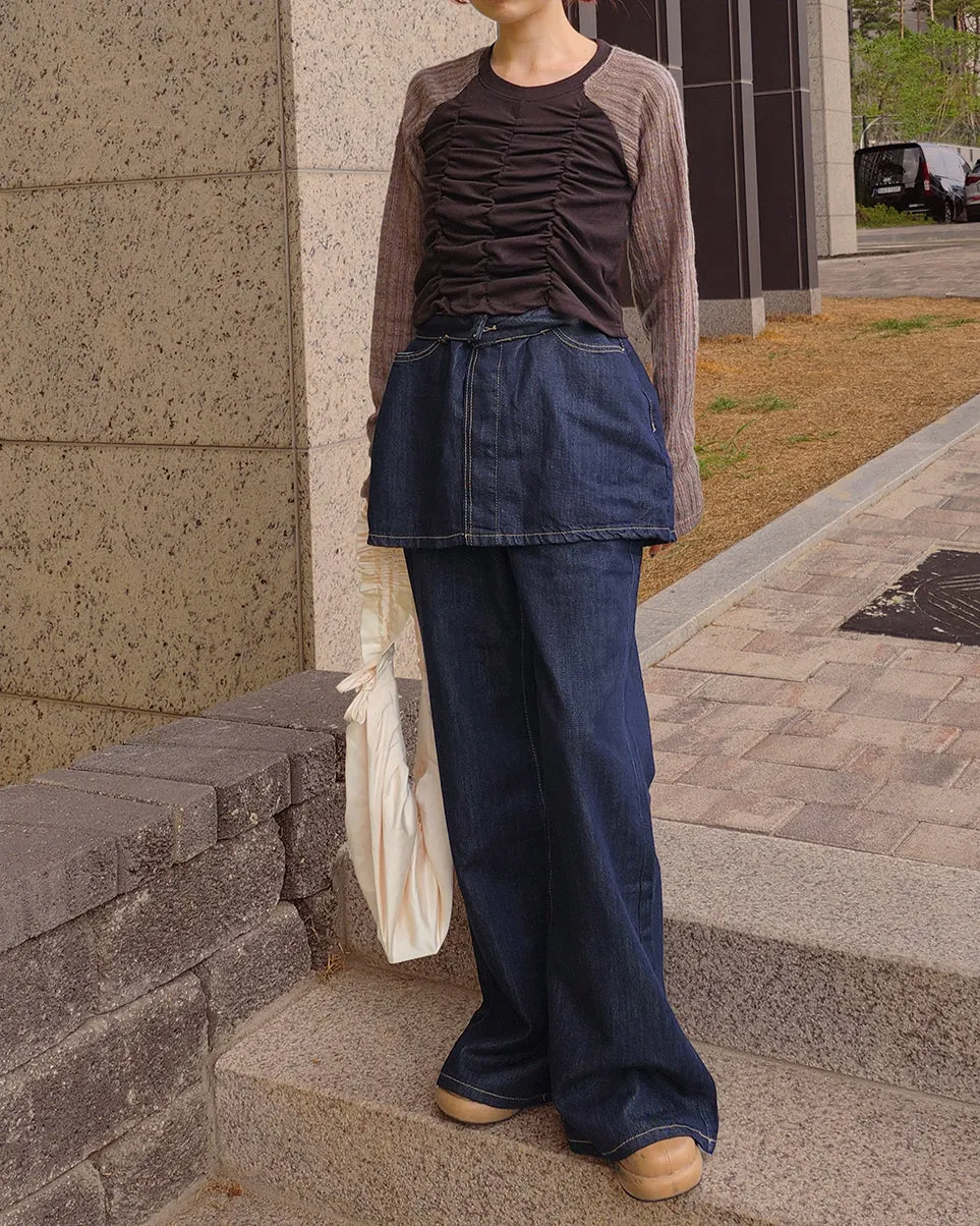 skirt layered like wide denim pants